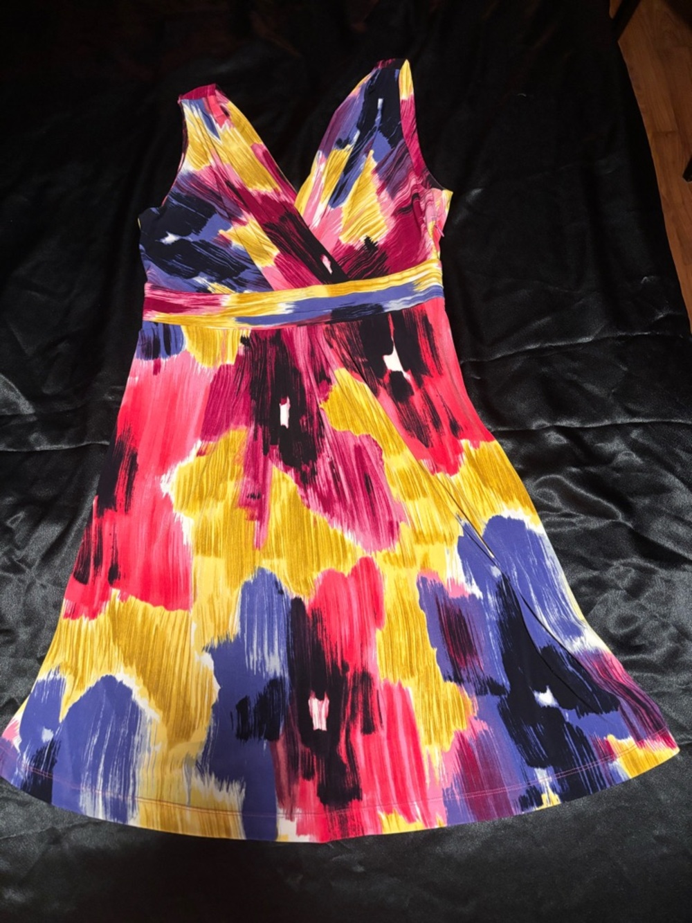 Vibrant Multicolor Sleeveless V-Neck Dress.  So colorful and comfortable.